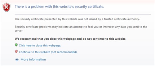 There Is A Problem With This Website 's Security Certificate